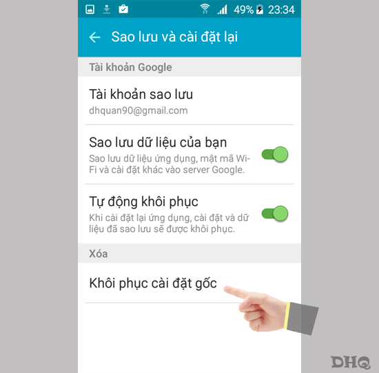 Chọn khôi phục cài đặt gốc